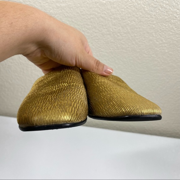 Freda Salvador Pleated Metallic Gold Mules Slip Ons - Picture 3 of 7